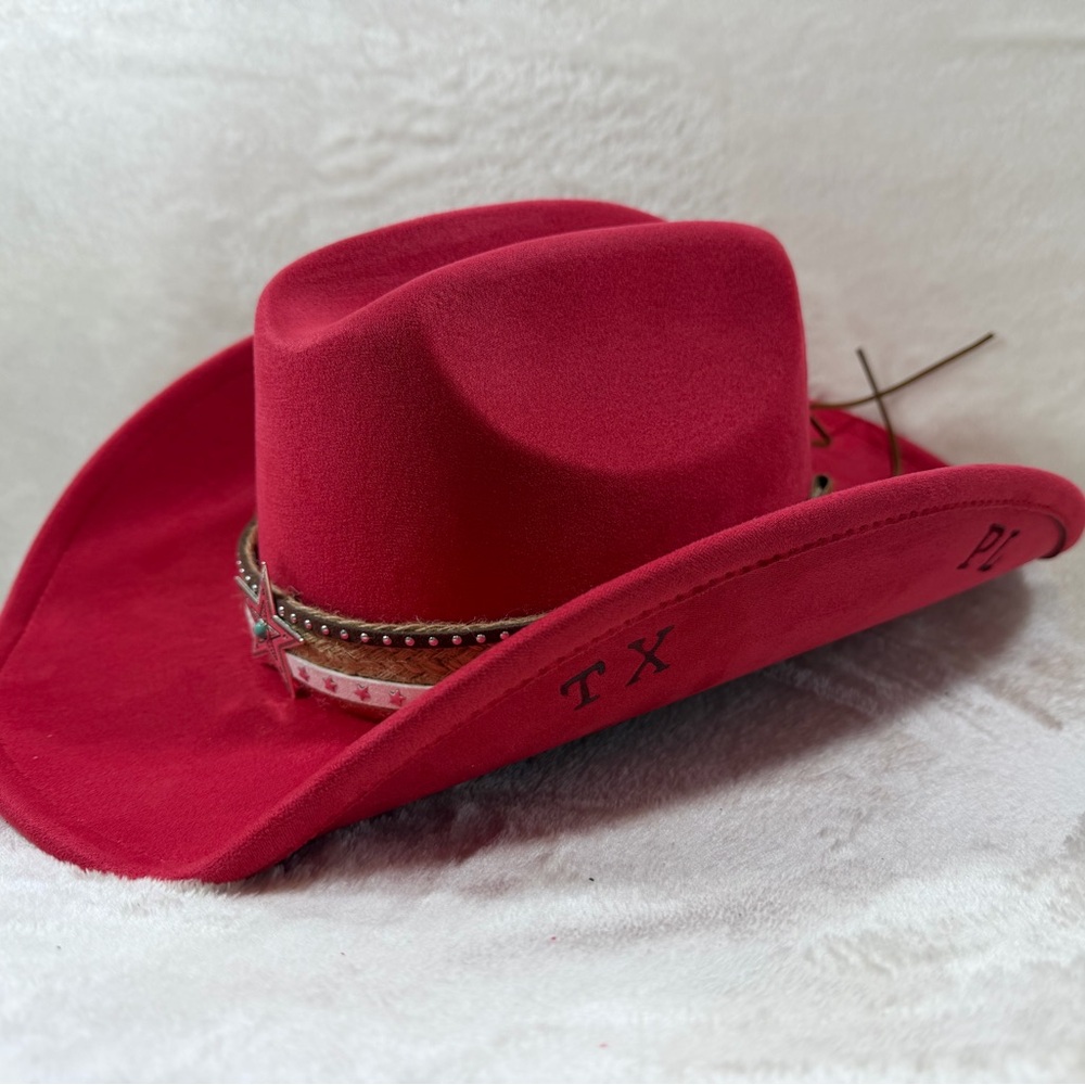 Red Cowgirl Hat with Star Band - Picture 3 of 6